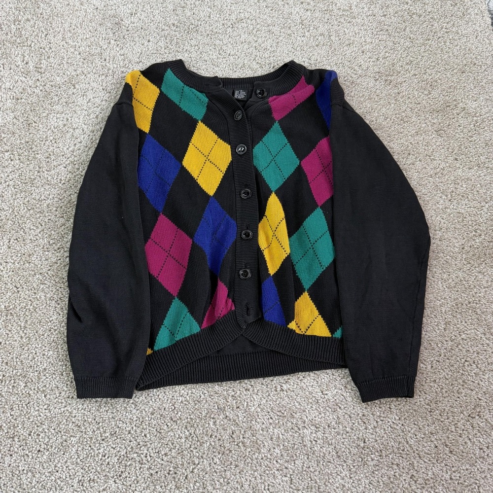 Vintage Multicolor Argyle Button Cardigan Knit Panthers Sweater Womens Small